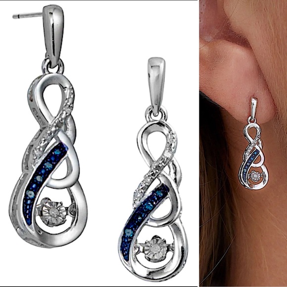 Savvy Cie Swirling Blue & White Diamond 0.10tcw Infinity Dancing Drop Earrings - Picture 1 of 6